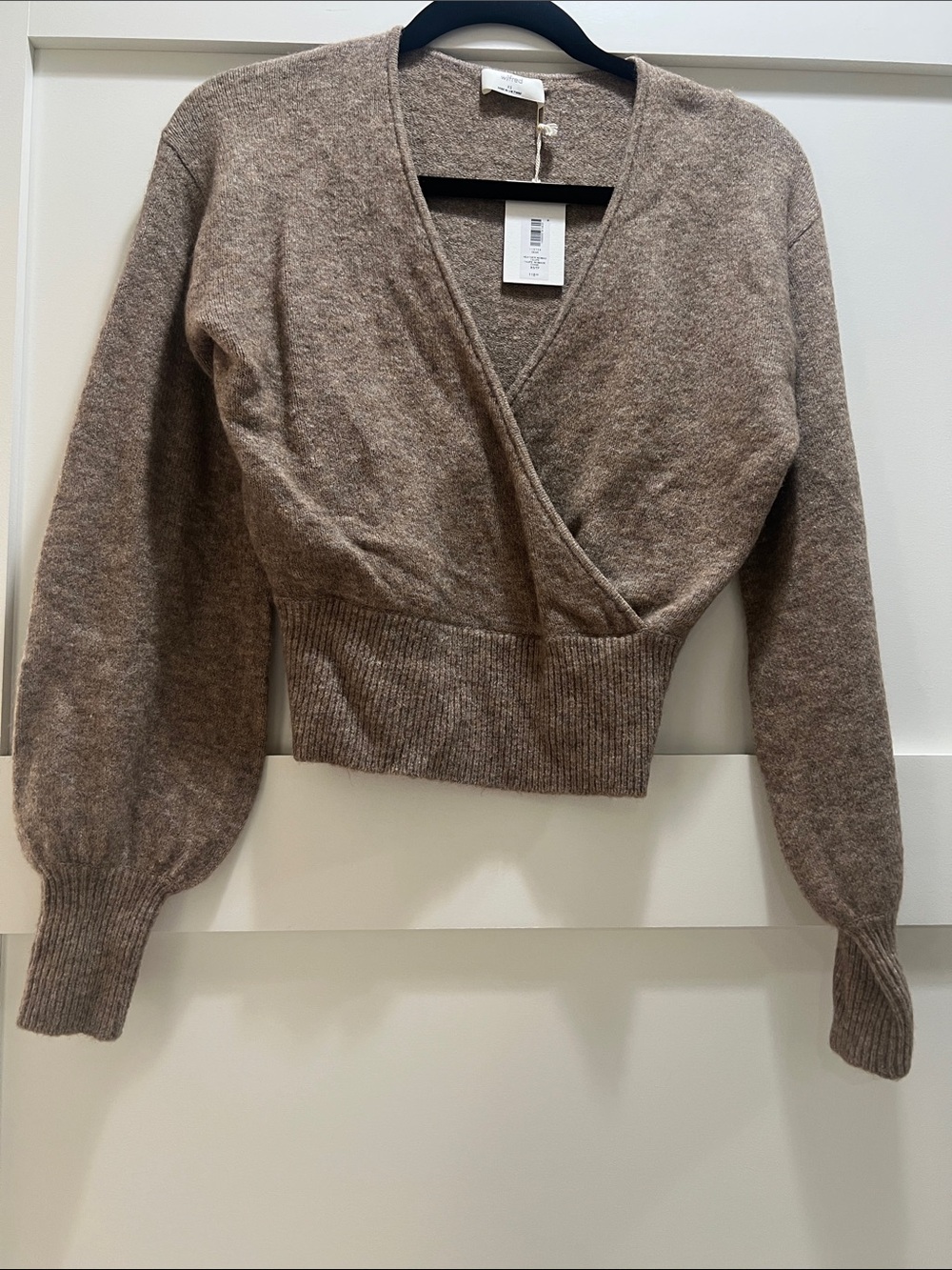 Aritzia Wilfred SoftSpoke Dear Wrap Sweater - Heather Nomad Taupe